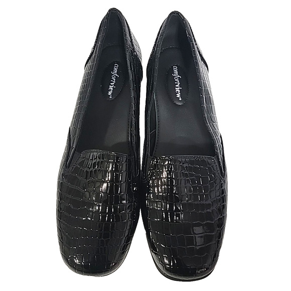 Comfortview Leisa Black Patent Croco-Embrossed Flats Size 11M - Picture 1 of 10